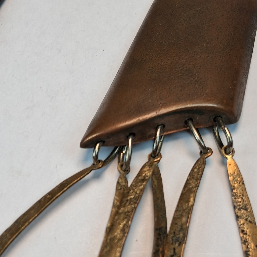Vintage MCM Brutalist Copper Clip On Earrings Mixed Metal Dangle Artisan Studio - Picture 3 of 8